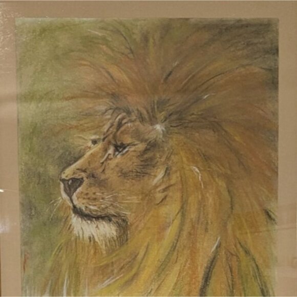 Lion Pastel Drawing by Priscilla P. Forster 5-14-02 Framed Wood Frame Glass - Picture 14 of 15